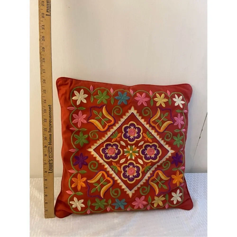 Pottery Barn Red Fiesta Flower‎ pillow 18x17”